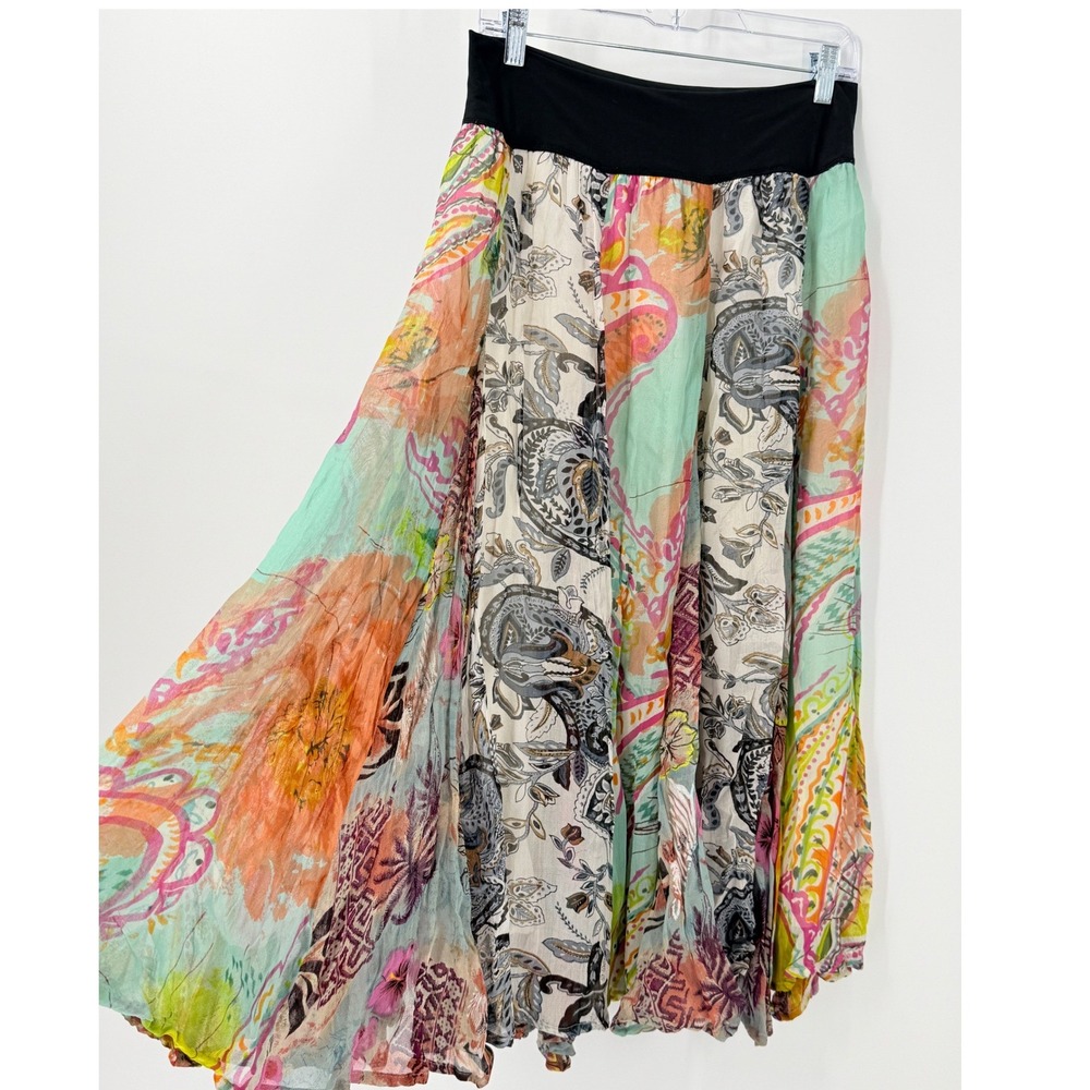 Fairy Grunge festival Patchwork Rayon Maxi‎ Skirt Womens Sz S boho flowy hippie